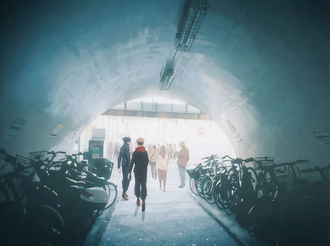 Shibuya Hachiko Exit Bicycle Parking — fotograma del anime