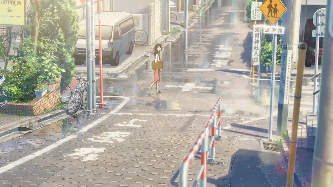 Intersección de la Avenida Cerca del Santuario Suga — fotograma del anime
