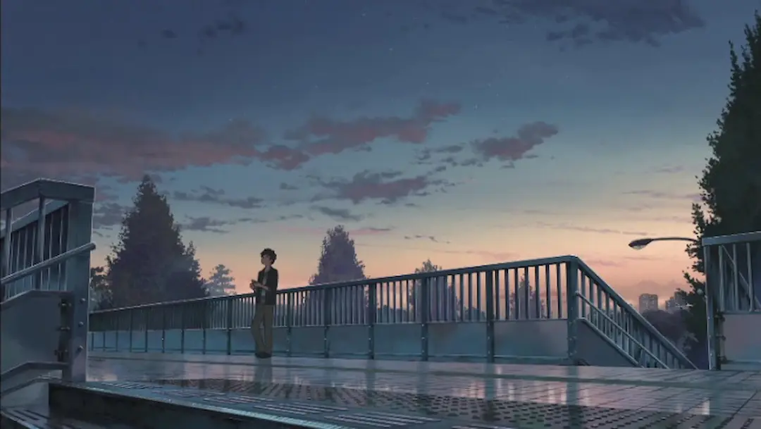 Puente Peatonal de Shinanomachi — fotograma del anime