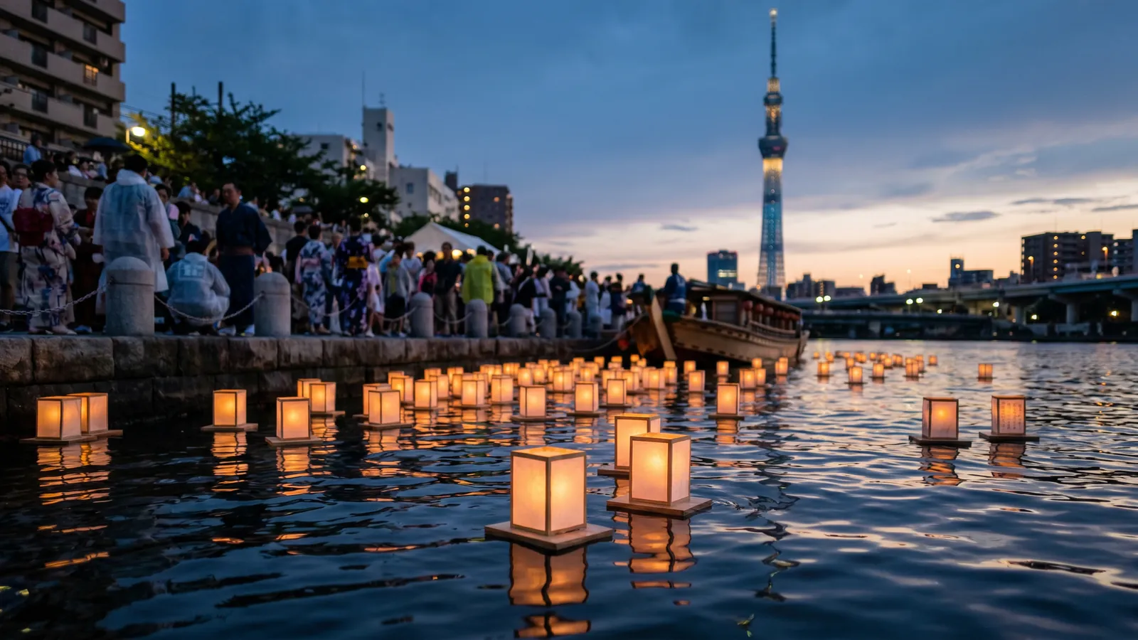 Toro Nagashi en Asakusa: farolillos en el rio Sumida